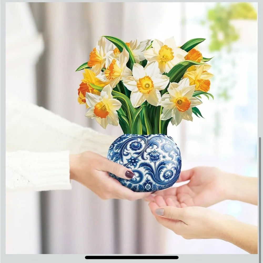 Paper Flower Bouquet with Yellow Blue and White Design